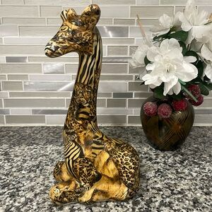 La Vie Giraffe Figurine Safari Animal Print Patchwork